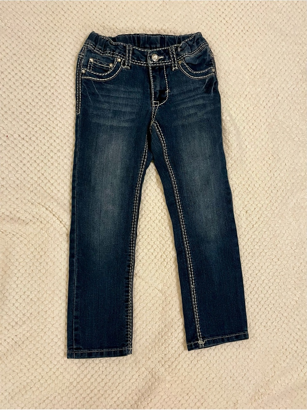 Cherokee Girls Size 8 Jeans Dark Wash Thick Stitch Rhinestone Bling Embellished
